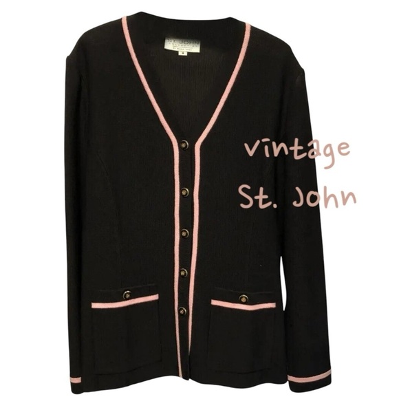 Vintage couture BLEYLE Merino wool cardigan black pink metallic silver large - Picture 6 of 15